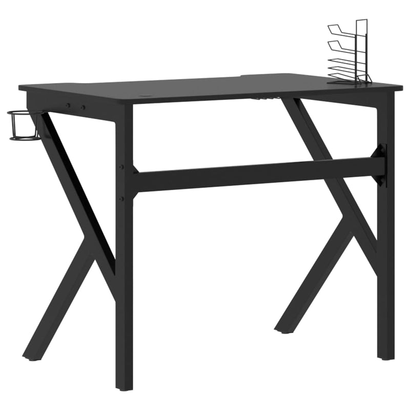 vidaXL Gaming Desk with K Shape Legs Black 90x60x75 cm