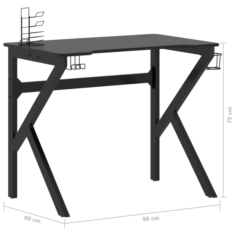 vidaXL Gaming Desk with K Shape Legs Black 90x60x75 cm