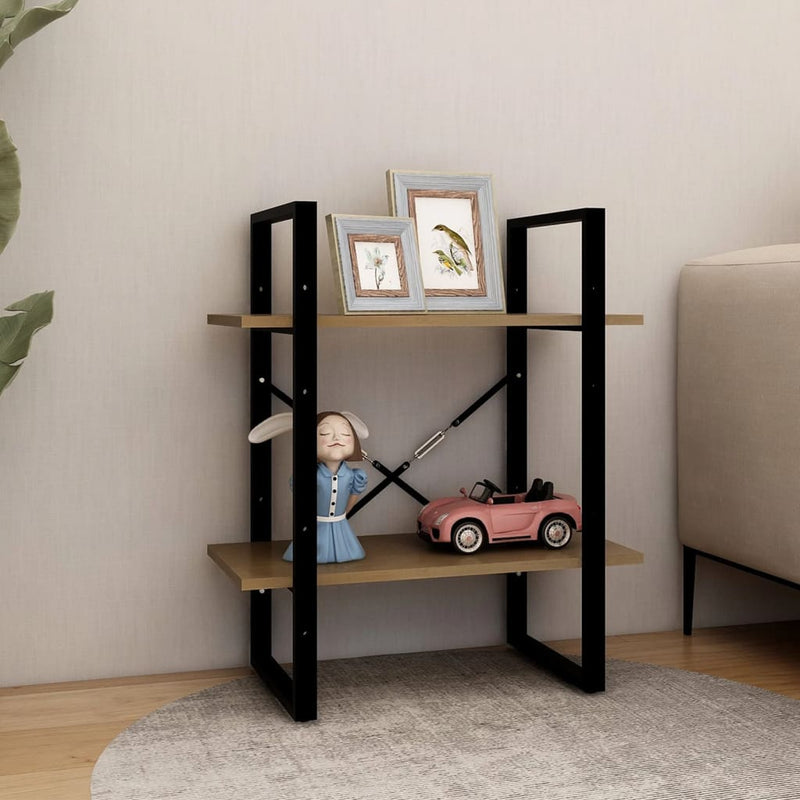 vidaXL 2-Tier Book Cabinet Black 60x30x70 cm Solid Pine Wood