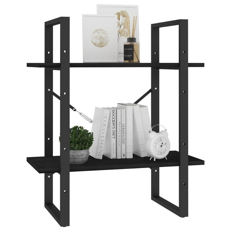 vidaXL 2-Tier Book Cabinet Black 60x30x70 cm Solid Pine Wood