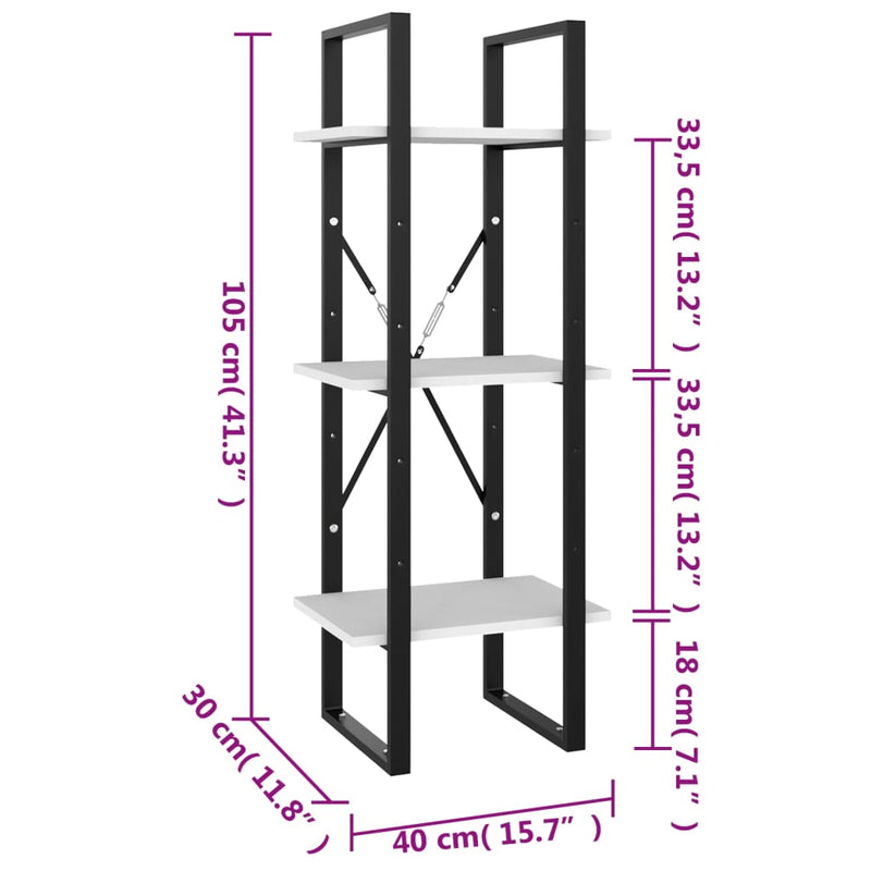 vidaXL 3-Tier Book Cabinet Black 40x30x105 cm Engineered Wood