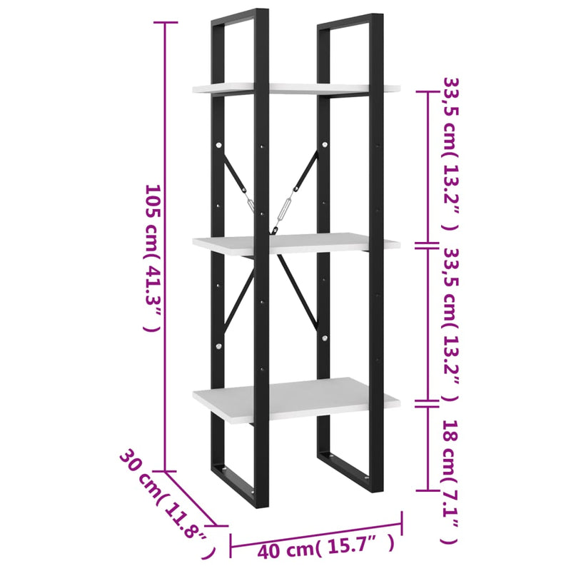 vidaXL 3-Tier Book Cabinet Black 40x30x105 cm Engineered Wood