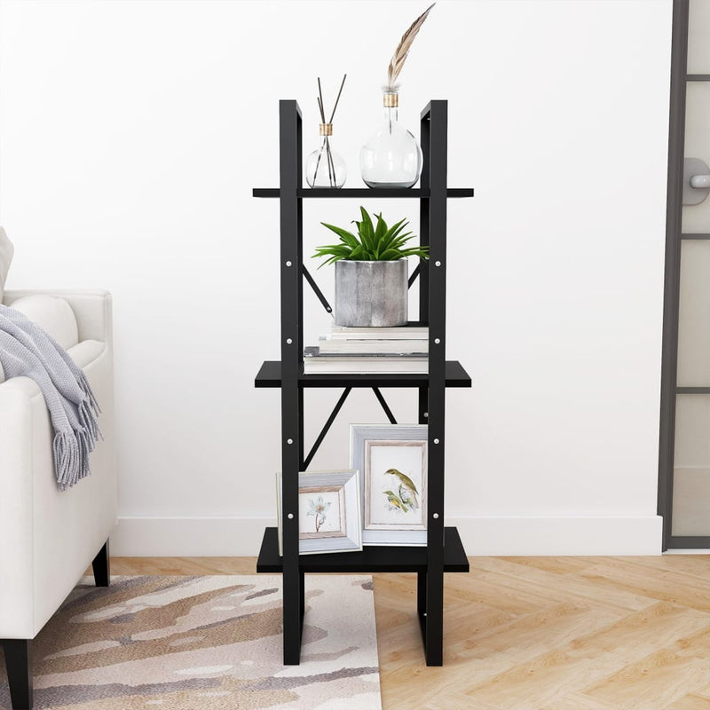 vidaXL 3-Tier Book Cabinet Black 40x30x105 cm Solid Pinewood