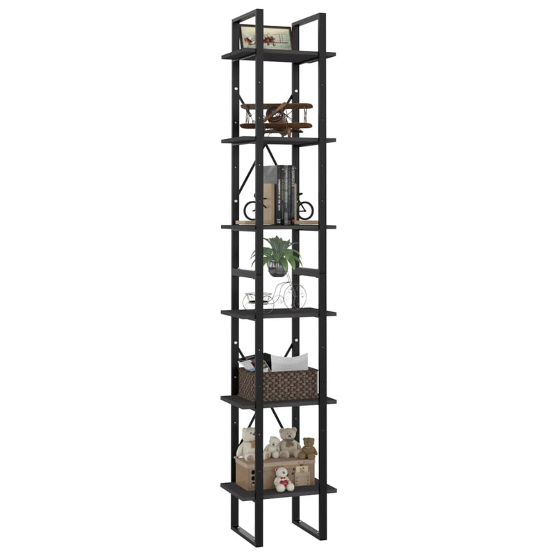 vidaXL 6-Tier Book Cabinet Black 40x30x210 cm Engineered Wood