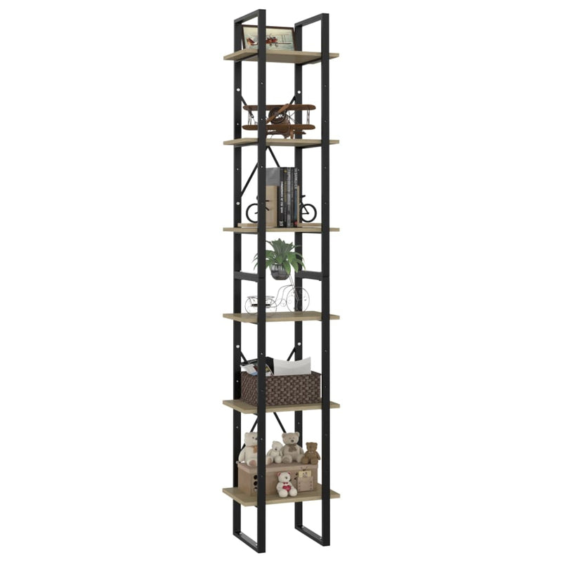 vidaXL 6-Tier Book Cabinet Black 40x30x210 cm Engineered Wood
