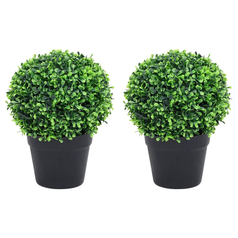 vidaXL Artificial Boxwood Plants 2 pcs with Pots Ball Shaped Green 27 cm