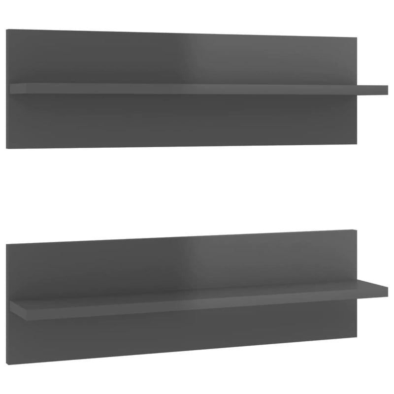 vidaXL Wall Shelves 2 pcs High Gloss Grey 60x11.5x18 cm Engineered Wood