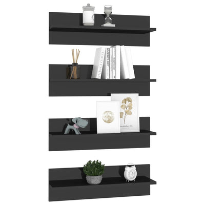 vidaXL Wall Shelves 2 pcs High Gloss Grey 60x11.5x18 cm Engineered Wood