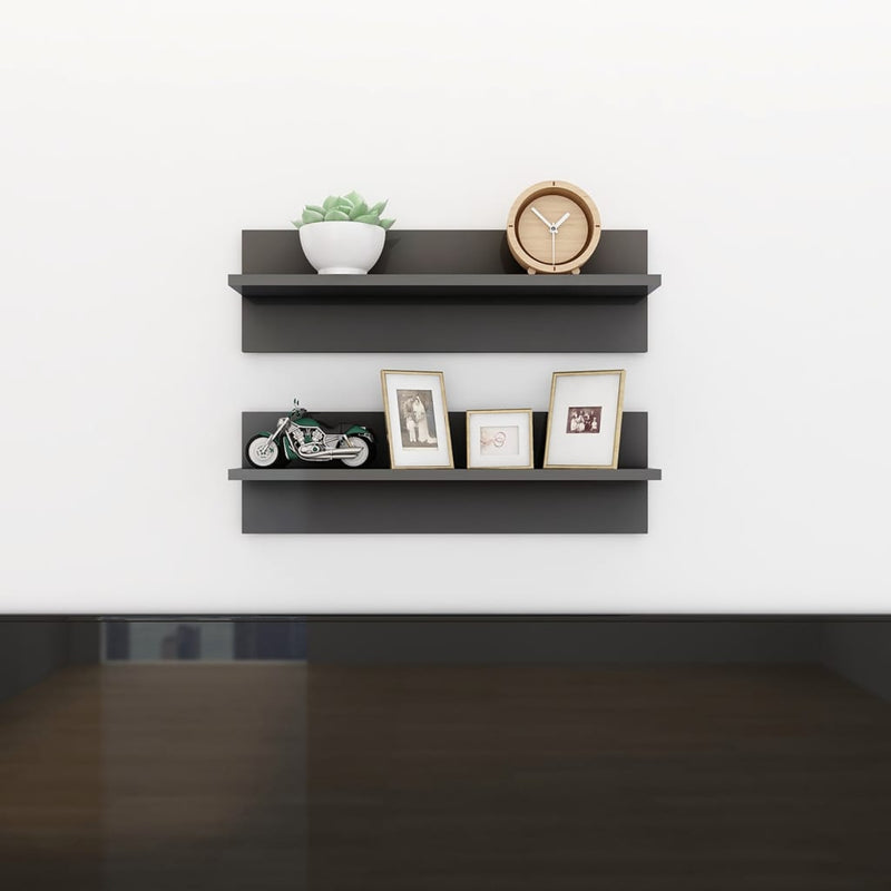 vidaXL Wall Shelves 2 pcs High Gloss Grey 60x11.5x18 cm Engineered Wood