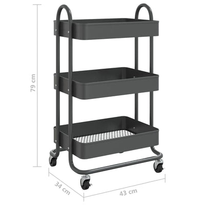 vidaXL 3-Tier Trolley Anthracite 43x34x79 cm Steel