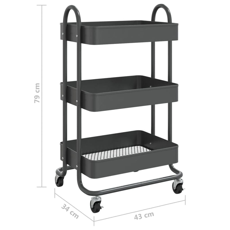 vidaXL 3-Tier Trolley Anthracite 43x34x79 cm Steel