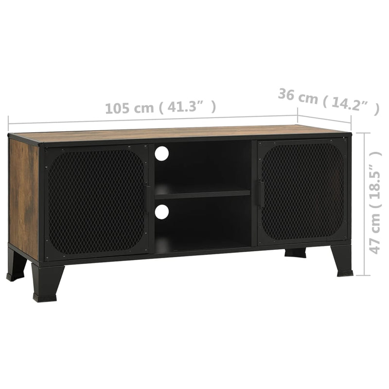 vidaXL TV Cabinet Rustic Brown 105x36x47 cm Metal and MDF