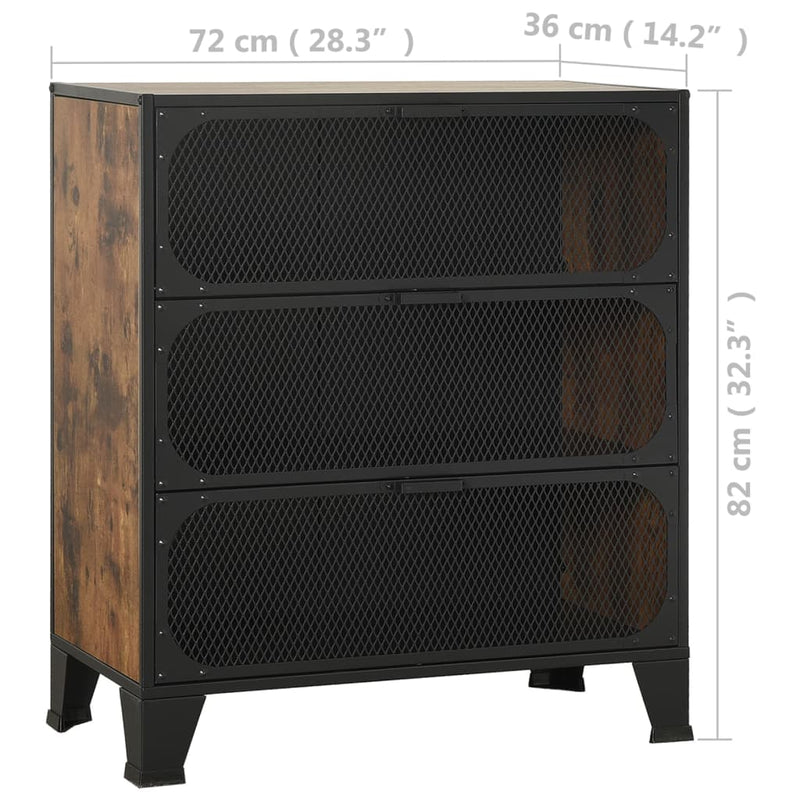 vidaXL Storage Cabinet Rustic Brown 72x36x82 cm Metal and MDF