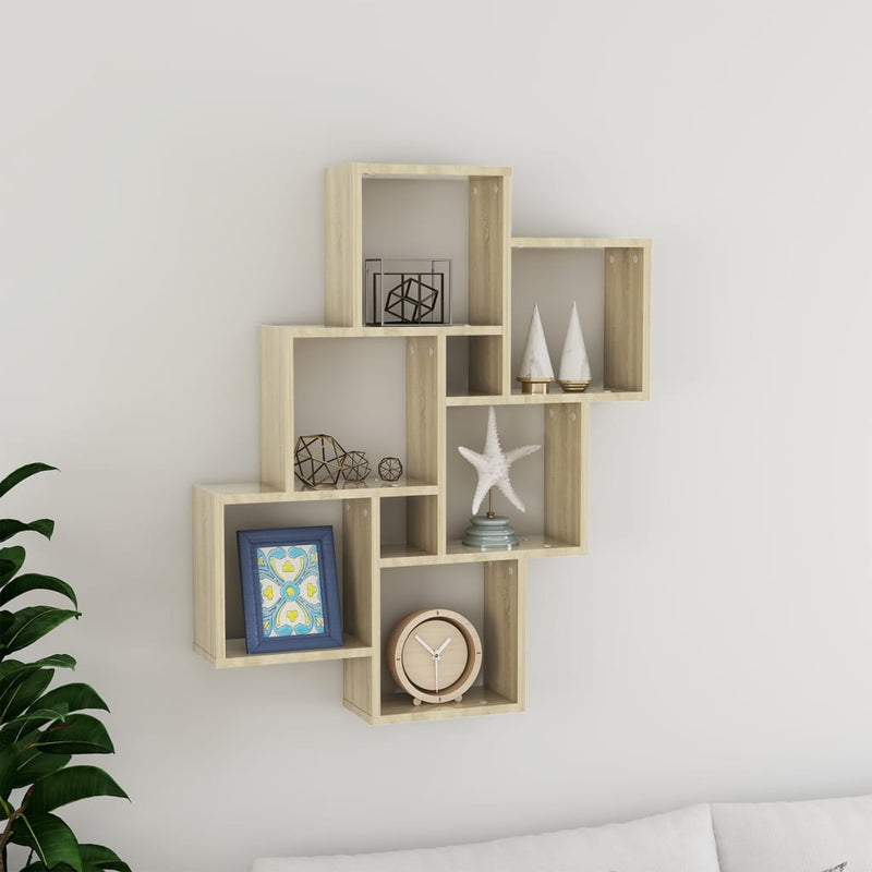 vidaXL Wall Cube Shelf Sonoma Oak 78x15x93 cm Engineered Wood