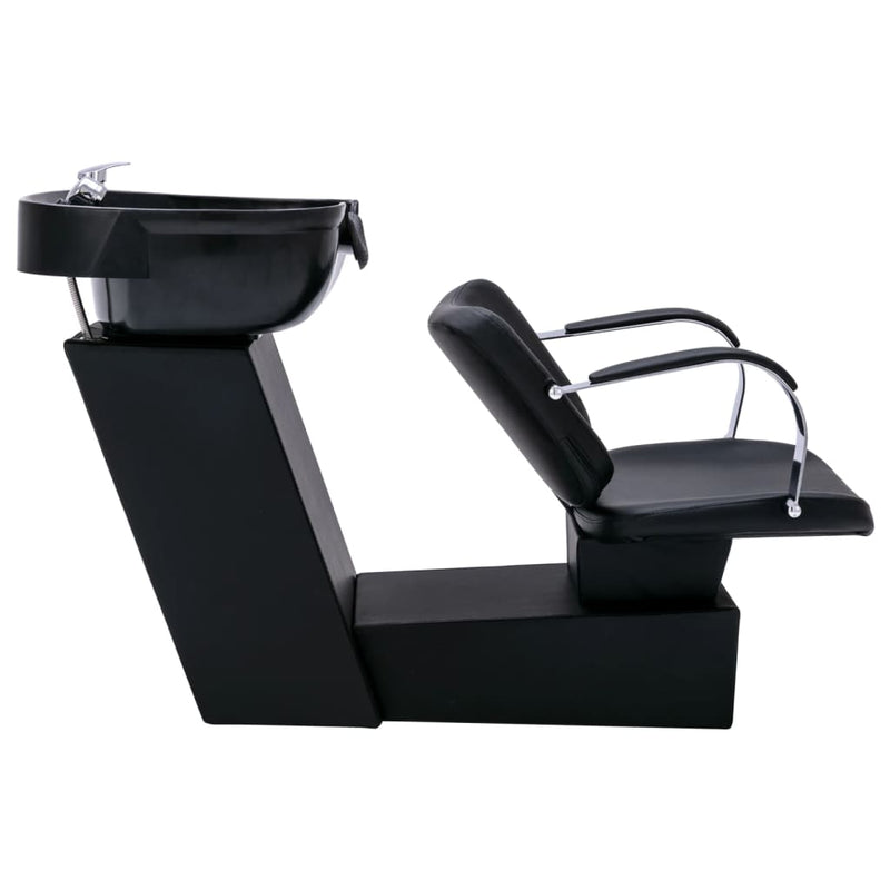 vidaXL Shampoo Chair with Washbasin Black 129x59x82 cm Faux Leather