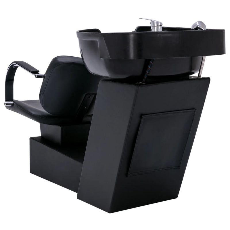 vidaXL Shampoo Chair with Washbasin Black 129x59x82 cm Faux Leather