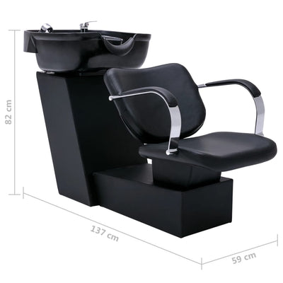 vidaXL Shampoo Chair with Washbasin Black 129x59x82 cm Faux Leather