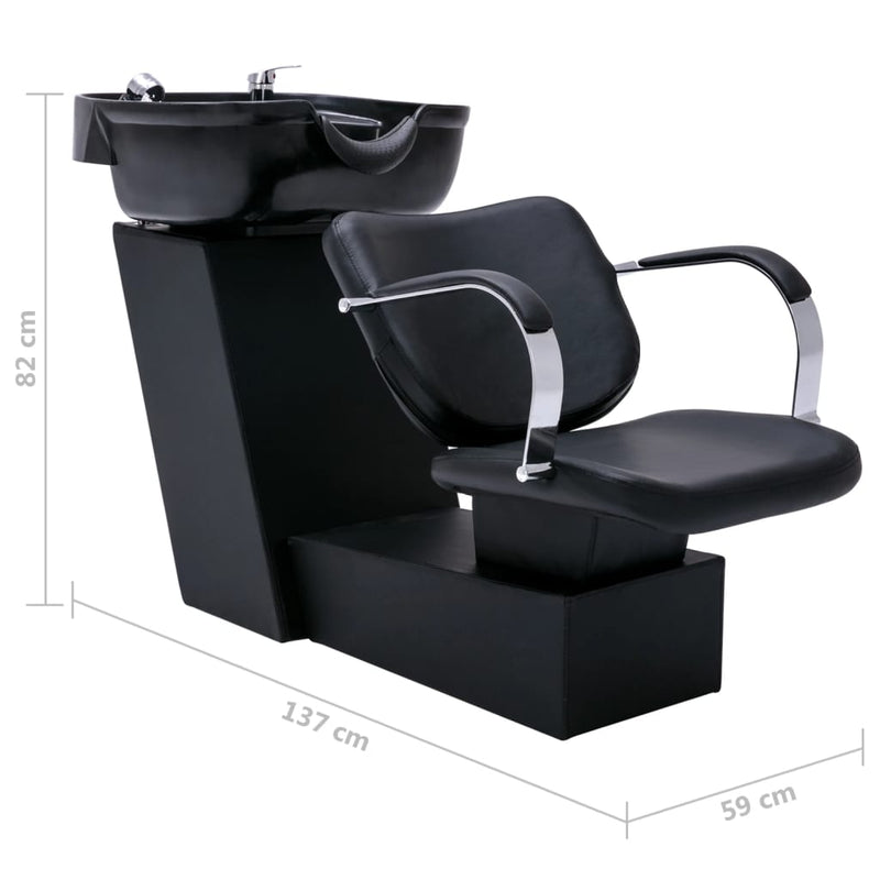 vidaXL Shampoo Chair with Washbasin Black 129x59x82 cm Faux Leather