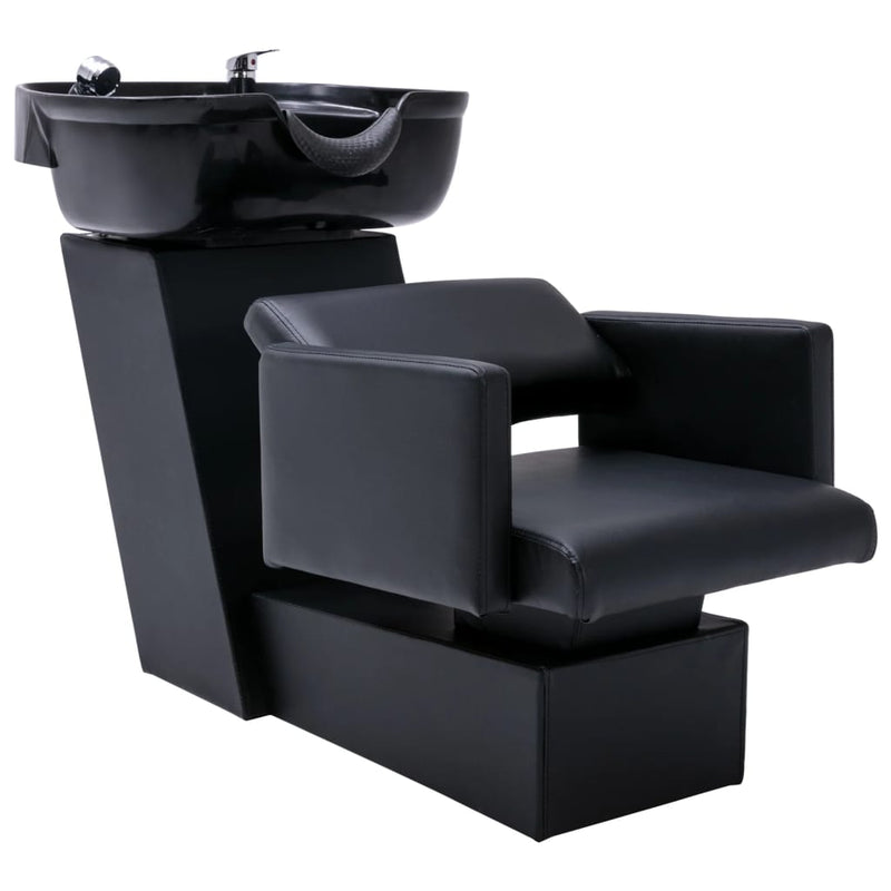 vidaXL Shampoo Chair with Washbasin Black 129x59x82 cm Faux Leather