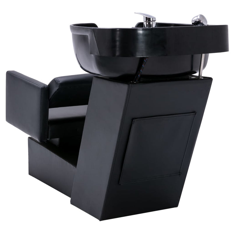 vidaXL Shampoo Chair with Washbasin Black 129x59x82 cm Faux Leather