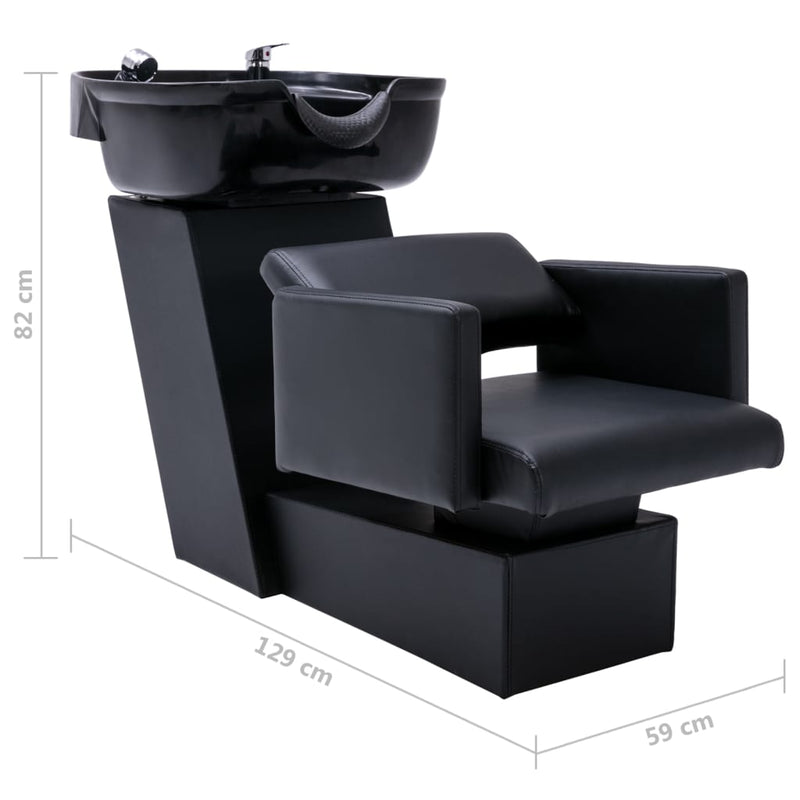 vidaXL Shampoo Chair with Washbasin Black 129x59x82 cm Faux Leather