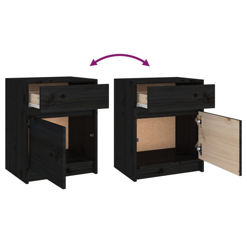 vidaXL Bedside Cabinets 2 pcs Black 40x31x50 cm Solid Pinewood