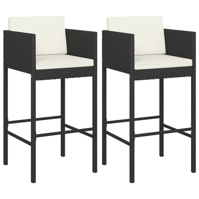 vidaXL Bar Stools 4 pcs with Cushions Black Poly Rattan