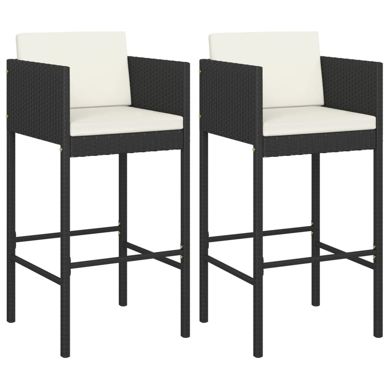 vidaXL Bar Stools 4 pcs with Cushions Black Poly Rattan