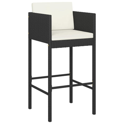 vidaXL Bar Stools 4 pcs with Cushions Black Poly Rattan