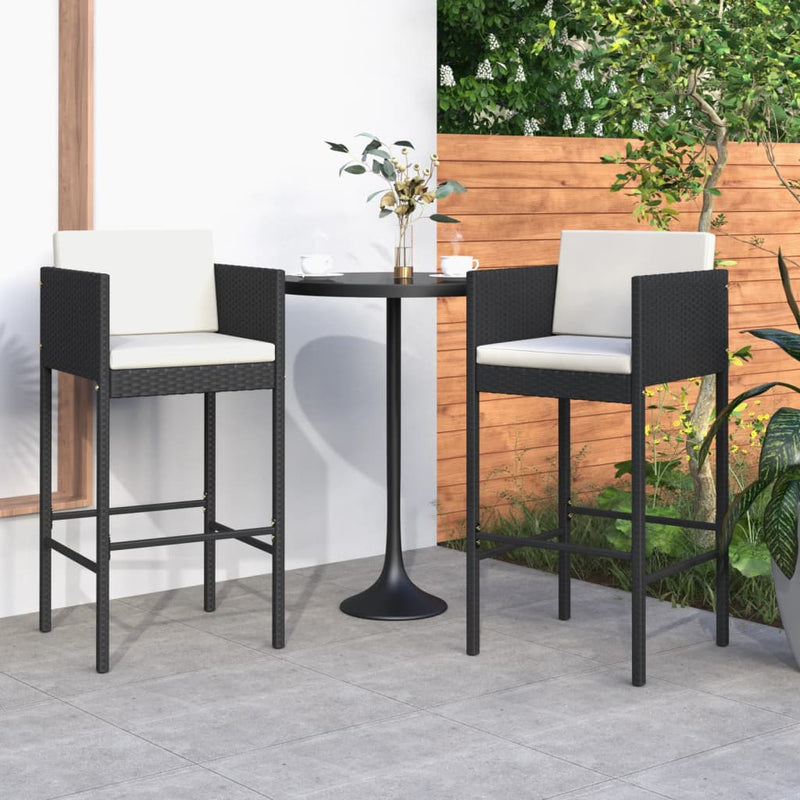 vidaXL Bar Stools 4 pcs with Cushions Black Poly Rattan