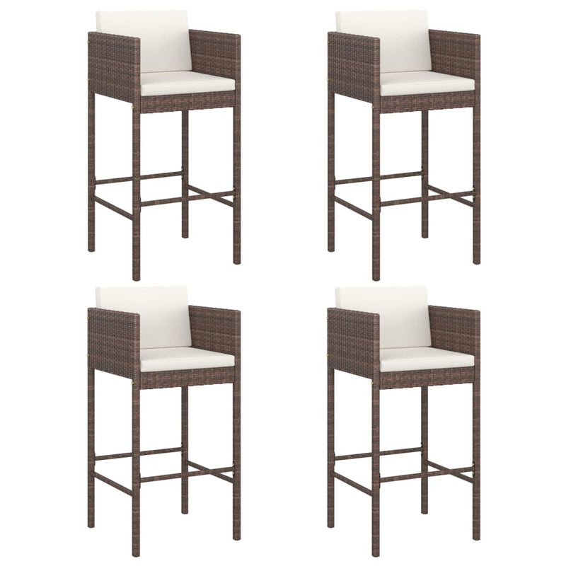 vidaXL Bar Stools 4 pcs with Cushions Black Poly Rattan