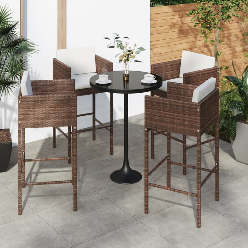 vidaXL Bar Stools 4 pcs with Cushions Black Poly Rattan