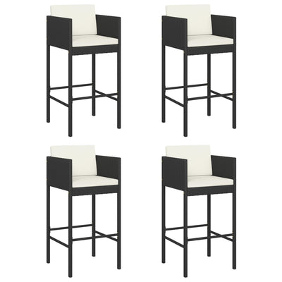 vidaXL Bar Stools 4 pcs with Cushions Black Poly Rattan
