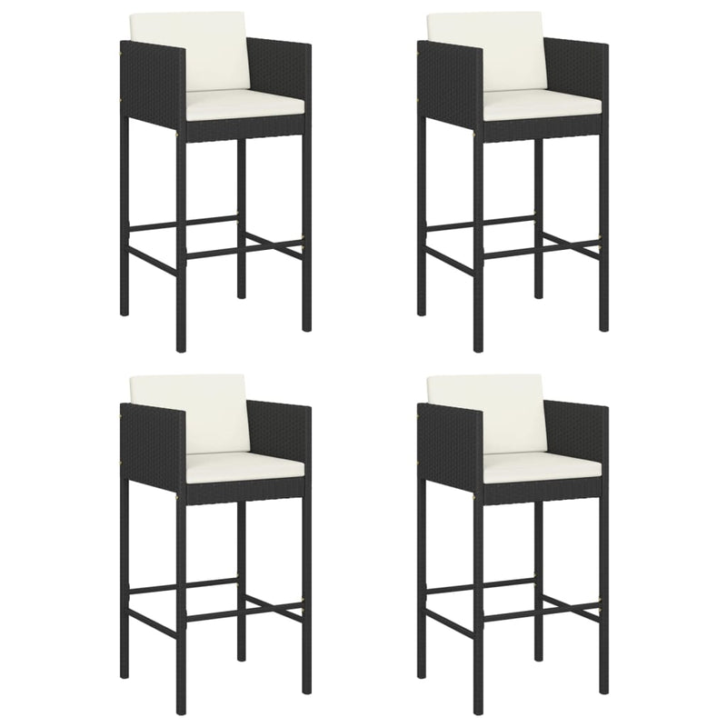 vidaXL Bar Stools 4 pcs with Cushions Black Poly Rattan