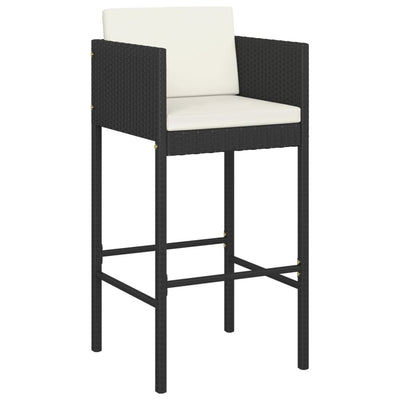 vidaXL Bar Stools 4 pcs with Cushions Black Poly Rattan