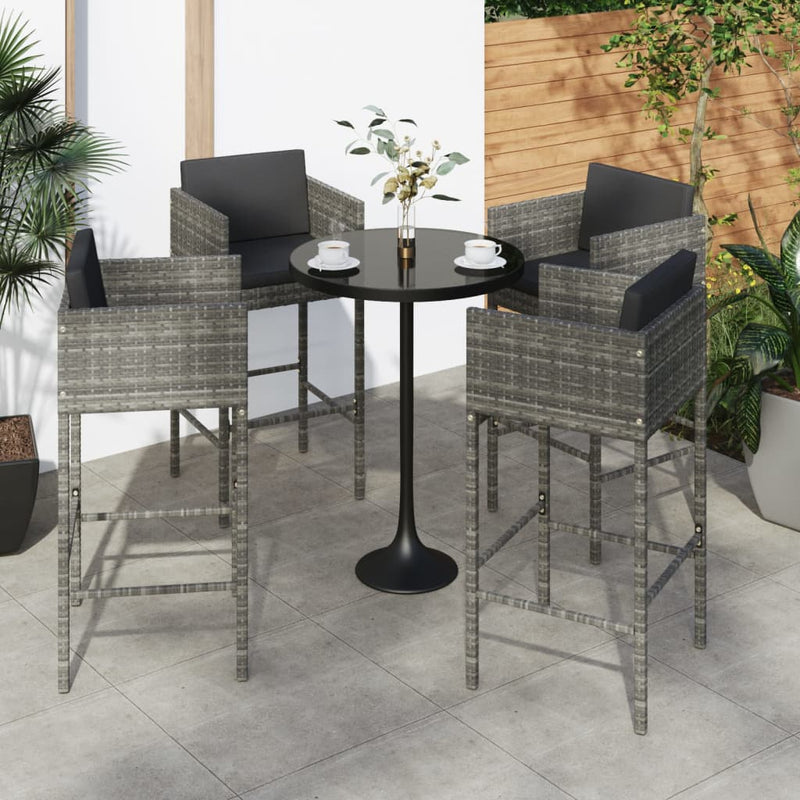 vidaXL Bar Stools 4 pcs with Cushions Black Poly Rattan