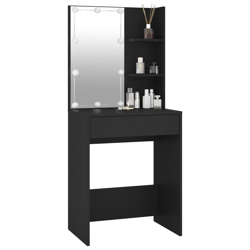 vidaXL Dressing Table with LED Black 60x40x140 cm