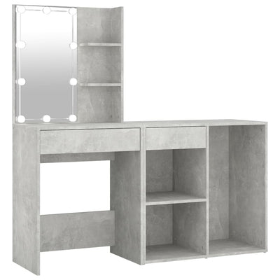 vidaXL LED Dressing Table with Cabinet Concrete Grey Engineered Wood