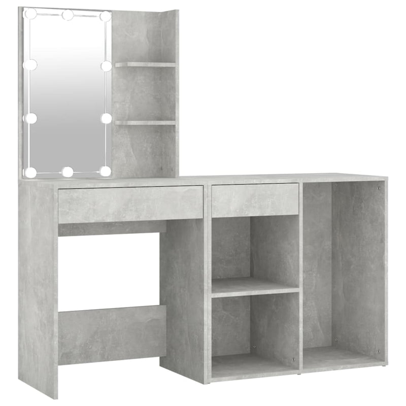 vidaXL LED Dressing Table with Cabinet Concrete Grey Engineered Wood