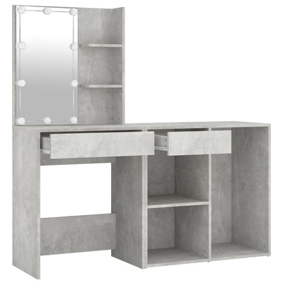 vidaXL LED Dressing Table with Cabinet Concrete Grey Engineered Wood