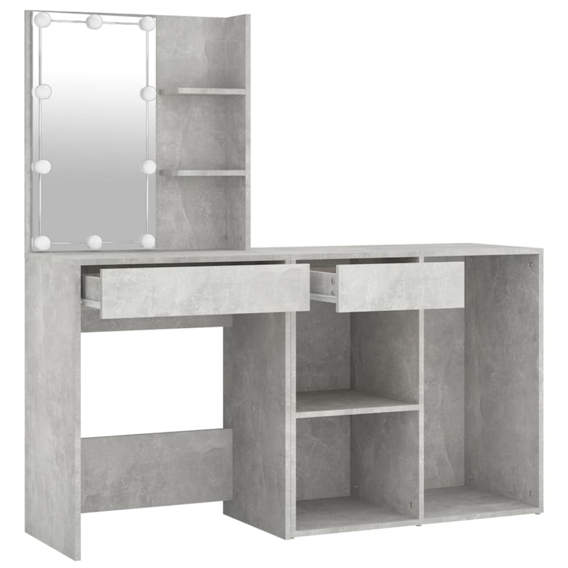 vidaXL LED Dressing Table with Cabinet Concrete Grey Engineered Wood