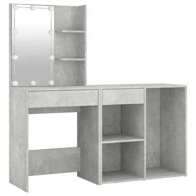 vidaXL LED Dressing Table with Cabinet Concrete Grey Engineered Wood