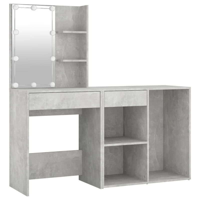 vidaXL LED Dressing Table with Cabinet Concrete Grey Engineered Wood