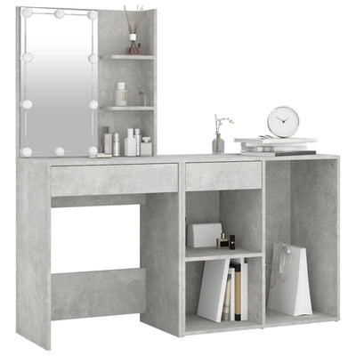 vidaXL LED Dressing Table with Cabinet Concrete Grey Engineered Wood
