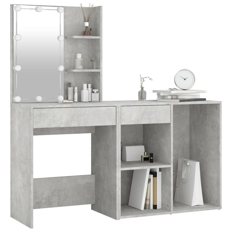 vidaXL LED Dressing Table with Cabinet Concrete Grey Engineered Wood