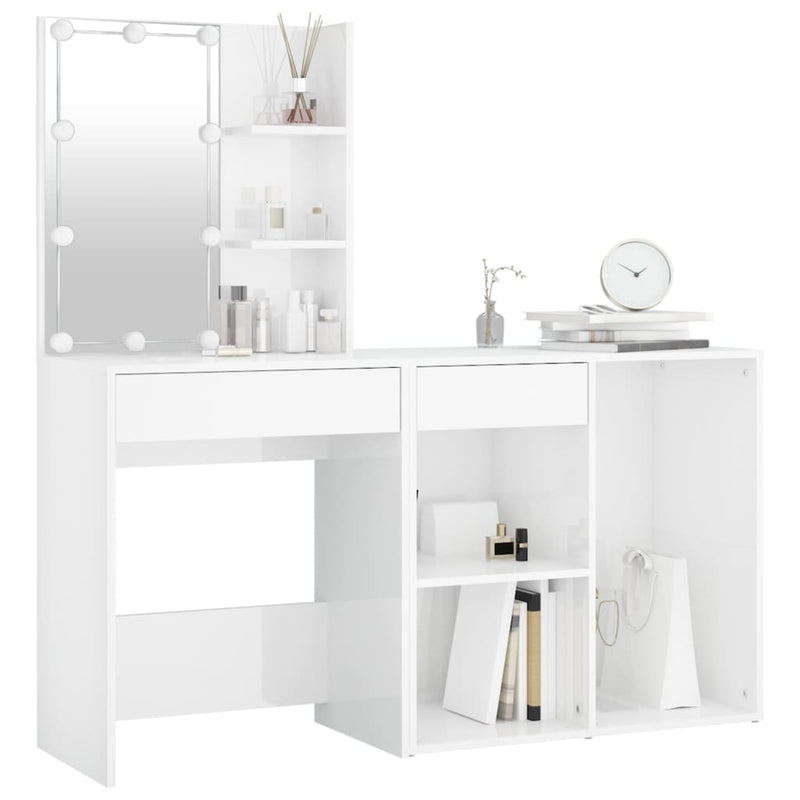 vidaXL LED Dressing Table with Cabinet Concrete Grey Engineered Wood