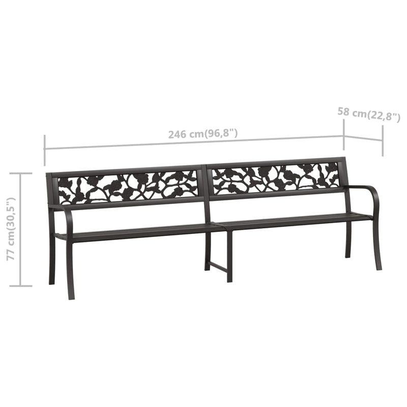 vidaXL Twin Garden Bench 246 cm Black Steel