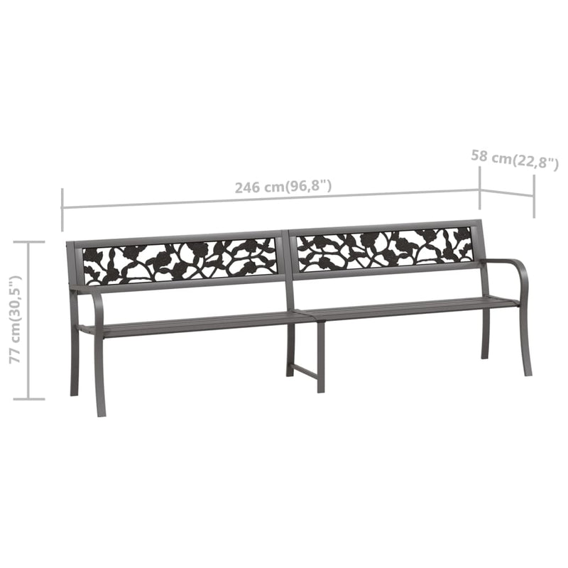 vidaXL Twin Garden Bench 246 cm Black Steel