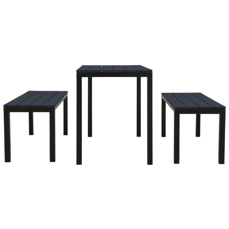 vidaXL 3 Piece Garden Dining Set Steel and WPC Black