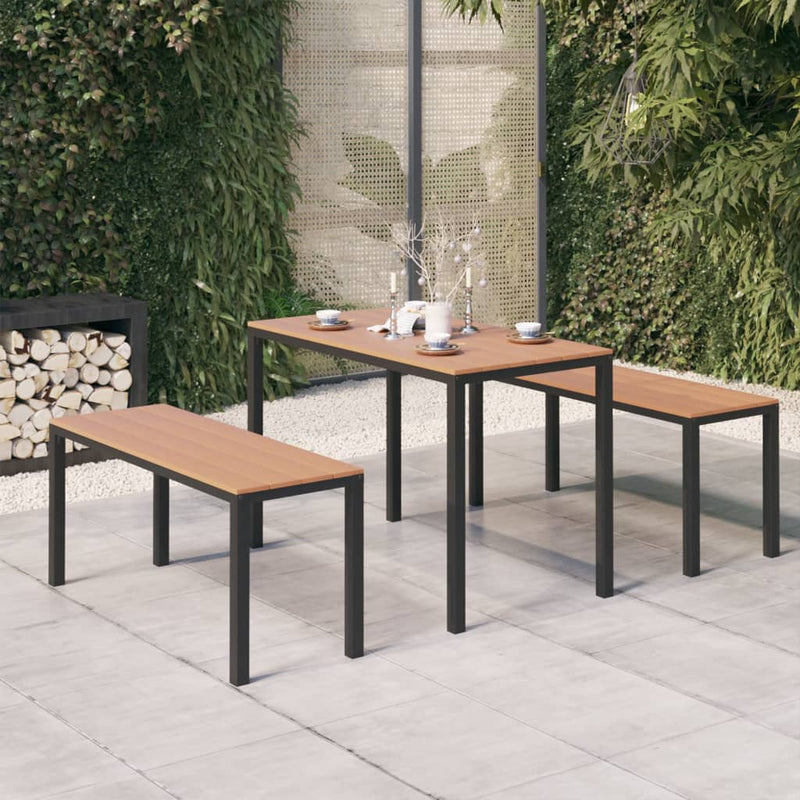 vidaXL 3 Piece Garden Dining Set Steel and WPC Brown and Black
